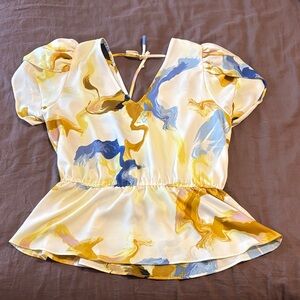 Nine West Cream and Blue Swirl Blouse